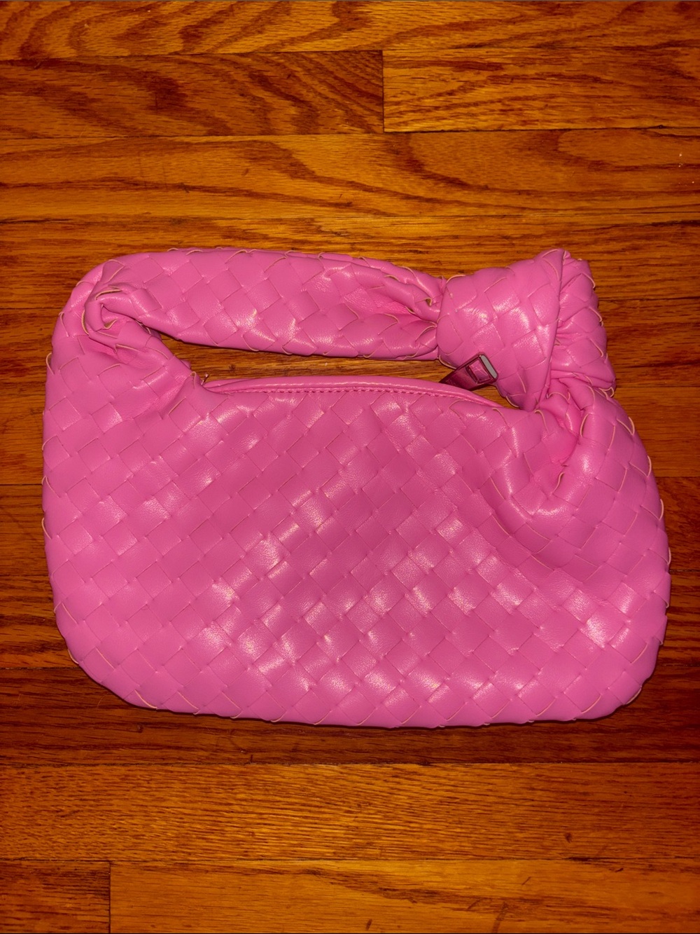 Pink Woven Knot-Handle Shoulder Bag